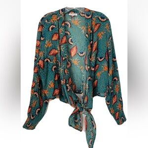 Patrons of Peace Blue Boho Front Tie Kimono - L